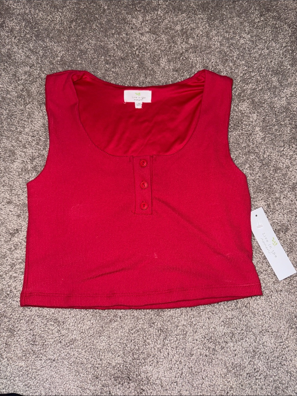 NEW Red Ribbed Henley Crop Tank - Size Medium